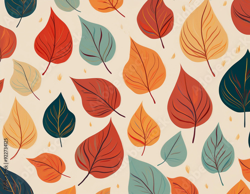 Wallpaper Mural Minimalist Falling Leaves Pattern Autumn Hues on Neutral Background Design Torontodigital.ca