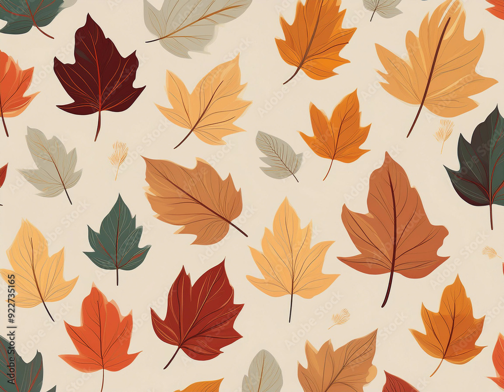 Minimalist Falling Leaves Pattern Autumn Hues on Neutral Background Design Minimalist Falling Leaves Pattern Autumn Hues on Neutral Background Design