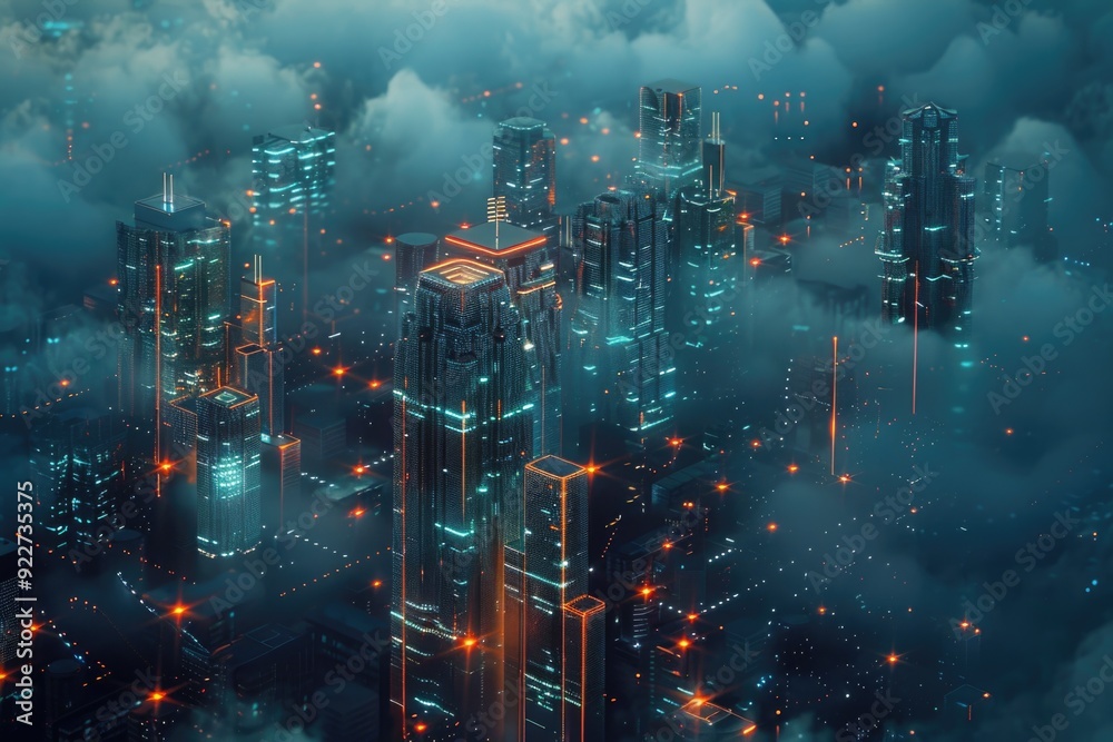 Obraz premium Aerial view of a cityscape at night