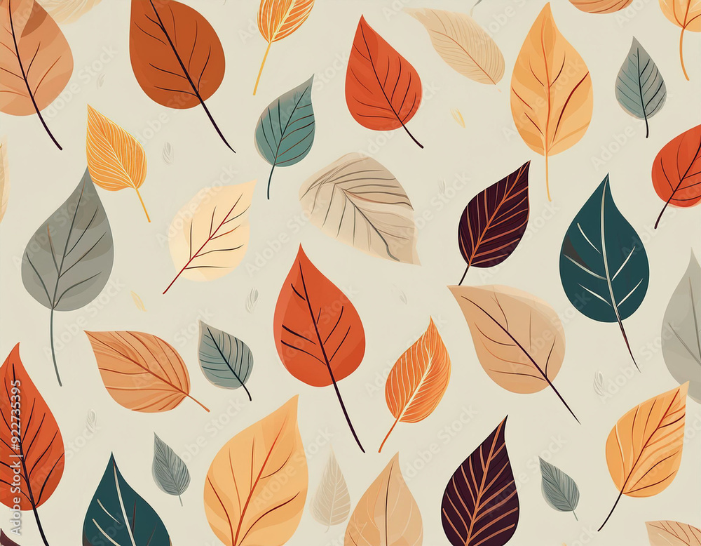 Minimalist Falling Leaves Pattern Autumn Hues on Neutral Background Design Minimalist Falling Leaves Pattern Autumn Hues on Neutral Background Design