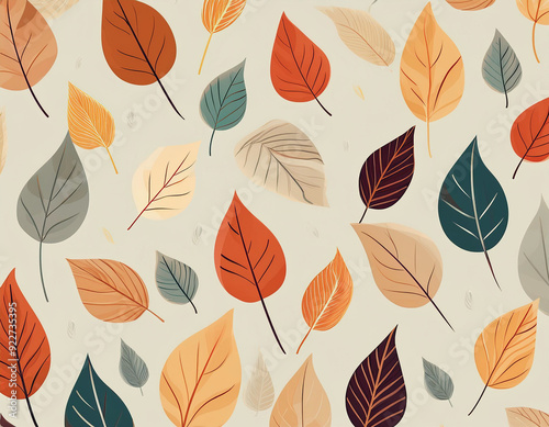 Minimalist Falling Leaves Pattern Autumn Hues on Neutral Background Design