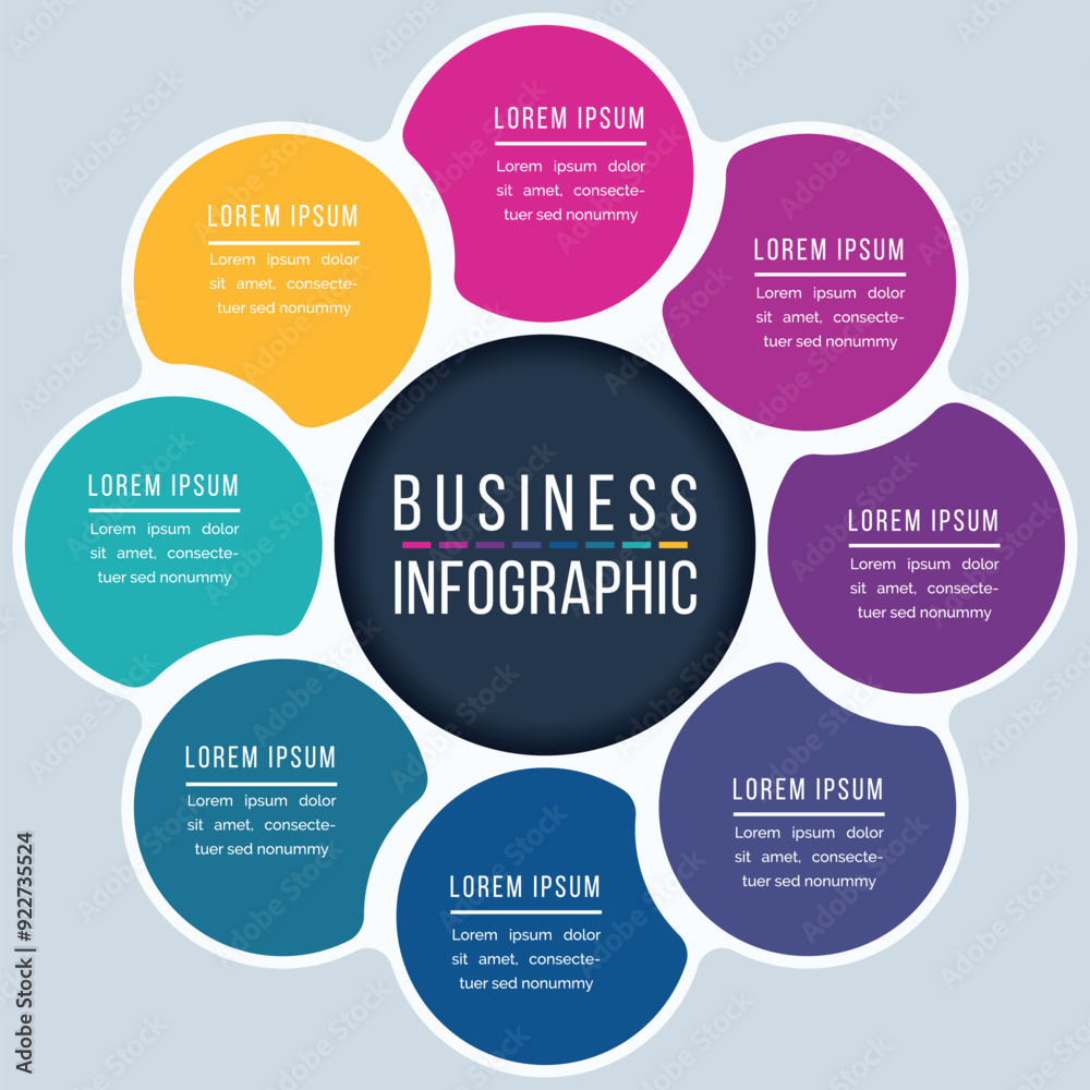 Circle Infographic design 8 Steps, objects, elements or options business information template Circle Infographic design 8 Steps, objects, elements or options business information template