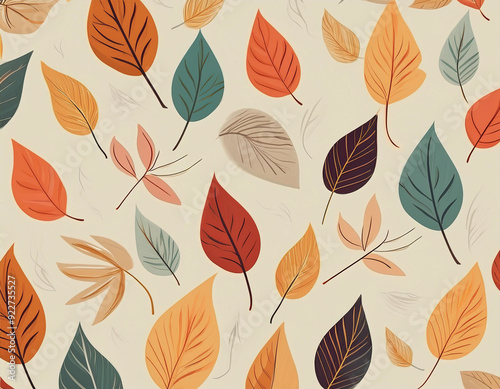 Wallpaper Mural Minimalist Falling Leaves Pattern Autumn Hues on Neutral Background Design Torontodigital.ca