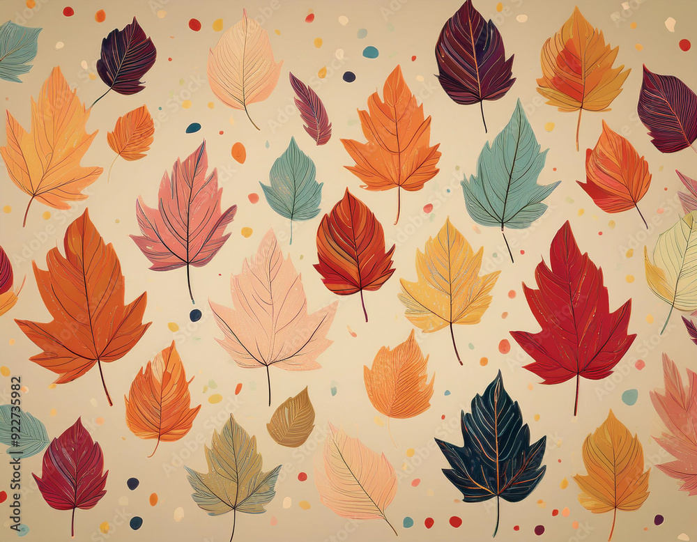Obraz premium Minimalist Falling Leaves Pattern Autumn Hues on Neutral Background Design