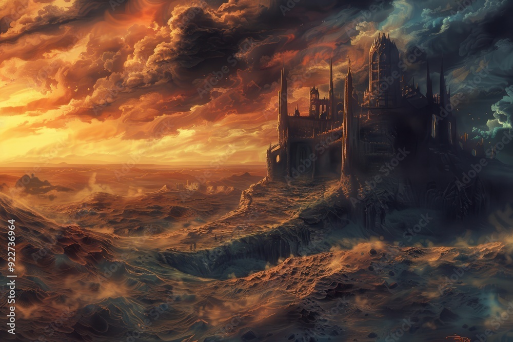 A Fortified Citadel Standing Tall on a Dusty, Desolate Landscape A Fortified Citadel Standing Tall on a Dusty, Desolate Landscape