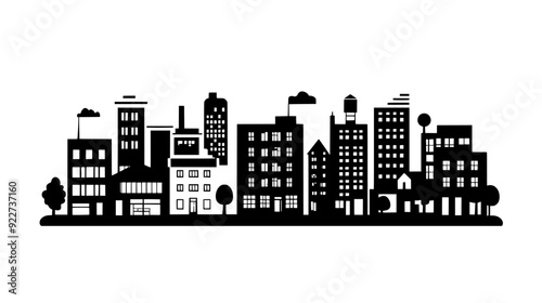 City block with a variety of integrated structures, including shops, offices, and residential areas, vector illustration art