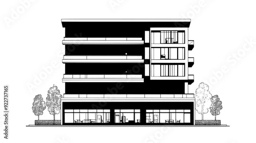 City building with lower retail section and upper residential spaces, vector illustration art