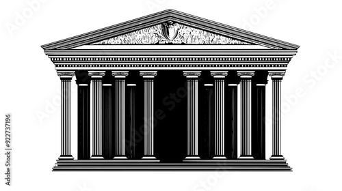Classical building with columns, pediment, and detailed cornices, vector illustration art