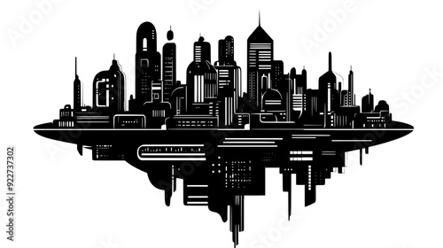 Concept illustration of a floating city with multiple levels and futuristic architectural elements, vector illustration art