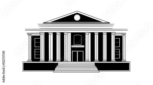 Courthouse with imposing facade and broad steps leading to entrance, vector illustration art