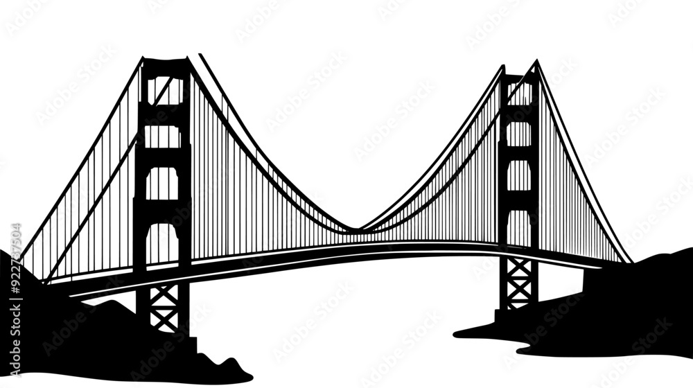 Obraz premium Depiction of the Golden Gate Bridge with its two towers, suspension cables, and roadway, vector illustration art