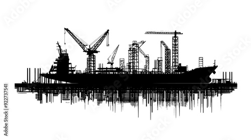Detailed drawing of a medieval castle with tall towers, fortified walls, and central keep, vector illustration art