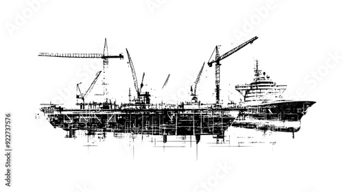 Detailed drawing of a medieval castle with tall towers, fortified walls, and central keep, vector illustration art