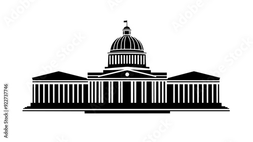 Domed government building with a central rotunda and symmetrical wings, vector illustration art