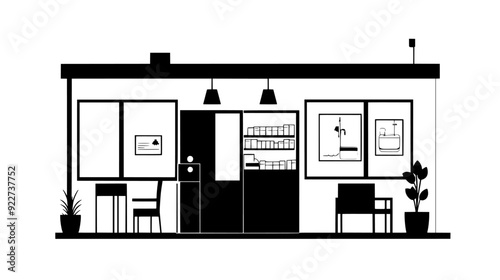 Facility with a pharmacy, diagnostic center, and separate inpatient and outpatient units, vector illustration art