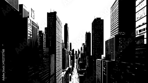 Financial district featuring densely packed high-rise buildings and narrow streets, vector illustration art
