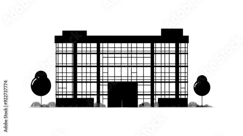 Federal agency headquarters with minimalist design and extensive glass windows, vector illustration art