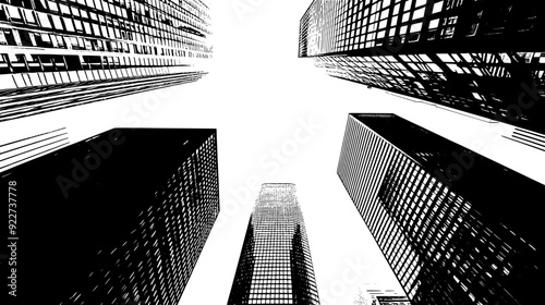 Financial district featuring densely packed high-rise buildings and narrow streets, vector illustration art