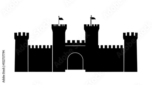 Fortified fortress with thick walls and a prominent gatehouse, vector illustration art