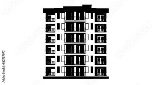 High-rise apartment complex with multiple balconies and floor-to-ceiling windows, vector illustration art