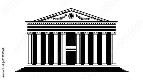 Large courthouse with symmetrical facade, wide steps, prominent columns, vector illustration art