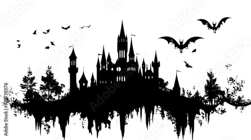 Magical academy with towering spires, mystical symbols, and enchanted surroundings, vector illustration art