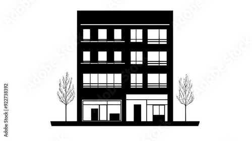 Mixed-use building with retail shops on the ground floor and offices above, vector illustration art