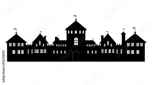 Military barracks with fortified walls and uniform building structures, vector illustration art
