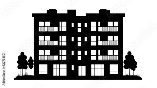 Multistory building with commercial spaces and apartments, vector illustration art
