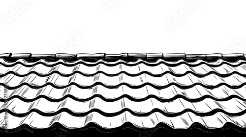 Tiled roof segment showing interlocking clay tile pattern, vector illustration art