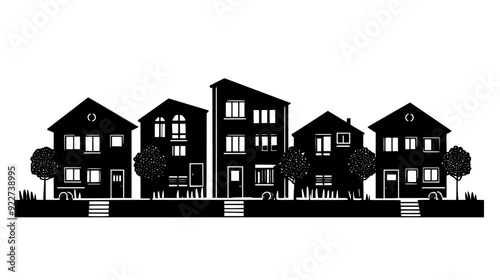 Set of duplex houses sharing a central wall and having private entrances, vector illustration art