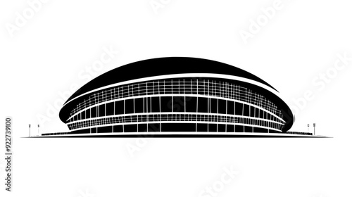 Sports stadium with elliptical shape, retractable roof, and exterior grid-like pattern, vector illustration art