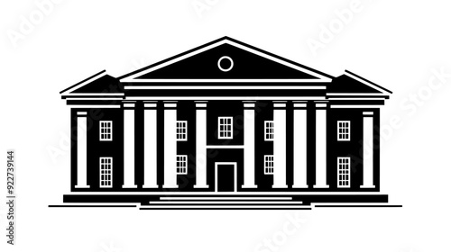 Stately courthouse with a grand entrance, columns, and a pediment, vector illustration art