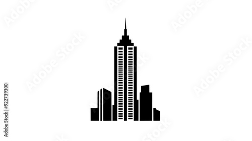 Towering skyscraper with broad base and series of setback levels, vector illustration art