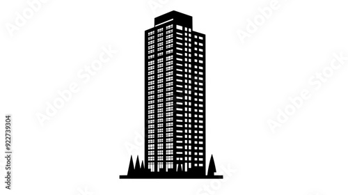 Towering skyscraper with broad base and series of setback levels, vector illustration art