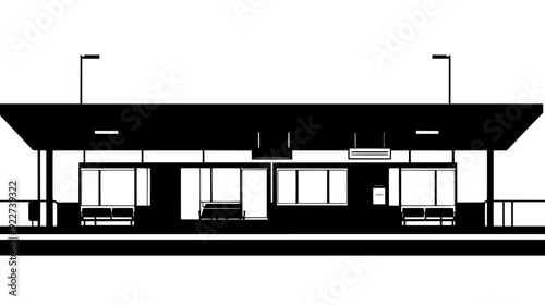 Train station with platforms, ticket booths, and a central concourse for passengers, vector illustration art