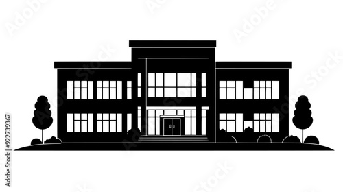 Vocational school with workshops, training facilities, and central administrative office, vector illustration art