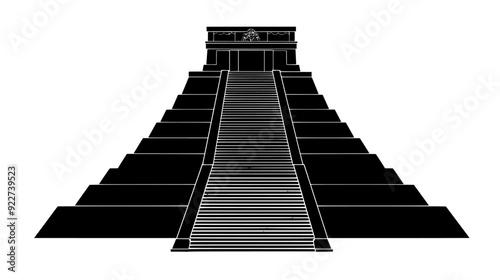 Ancient temple with stepped pyramid design and wide staircases leading to a platform, vector illustration art