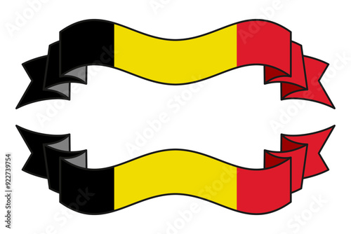 Belgium flag ribbon with banner, background, poster, card, template, layout. National patriotic Belgian holiday promo