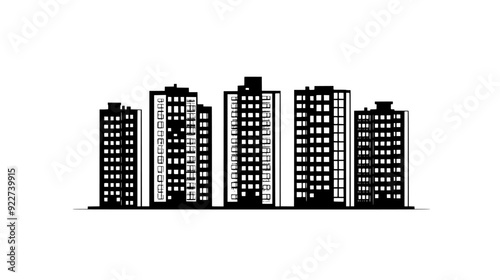 Cluster of apartment buildings, with a mixture of high and mid-rise structures, vector illustration art