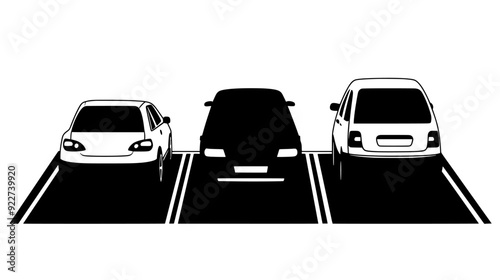 Car rental center parking lot with several rental cars in designated parking spaces, vector illustration art