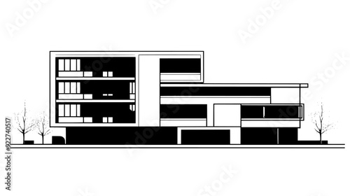 Rectangular, modular sections forming a linear, expandable structure suitable for diverse urban applications, vector illustration art photo