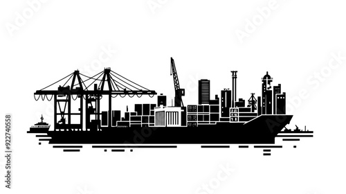 Shipping containers aligned neatly at the port, with docked ships and loading cranes in proximity, vector illustration art