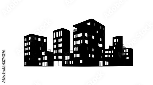 Square, modular units stacked vertically and horizontally, forming a cohesive, multi-use urban structure, vector illustration art