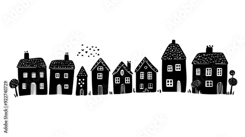 Stone buildings with simple, functional designs forming a cohesive rural settlement pattern, vector illustration art
