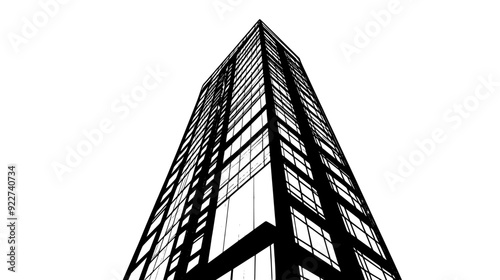 Tall skyscraper with a sleek design, numerous floors, and a reflective glass exterior, vector illustration art