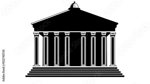 Traditional courthouse with tall columns, wide steps leading to the entrance, and a domed roof, vector illustration art