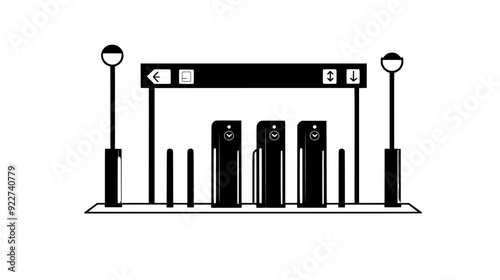 Turnstiles and entry gates at the subway station entrance, vector illustration art