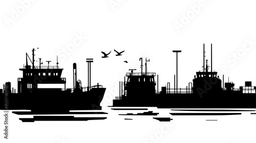 View from the terminal showing ferries approaching the docks, vector illustration art