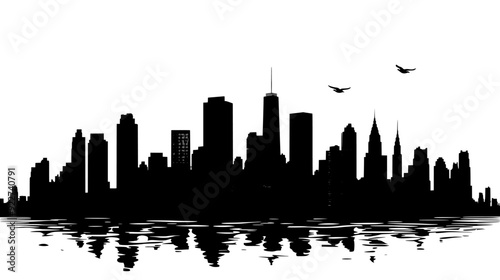 Cityscape view with tall buildings, major waterway, and skyline, vector illustration art